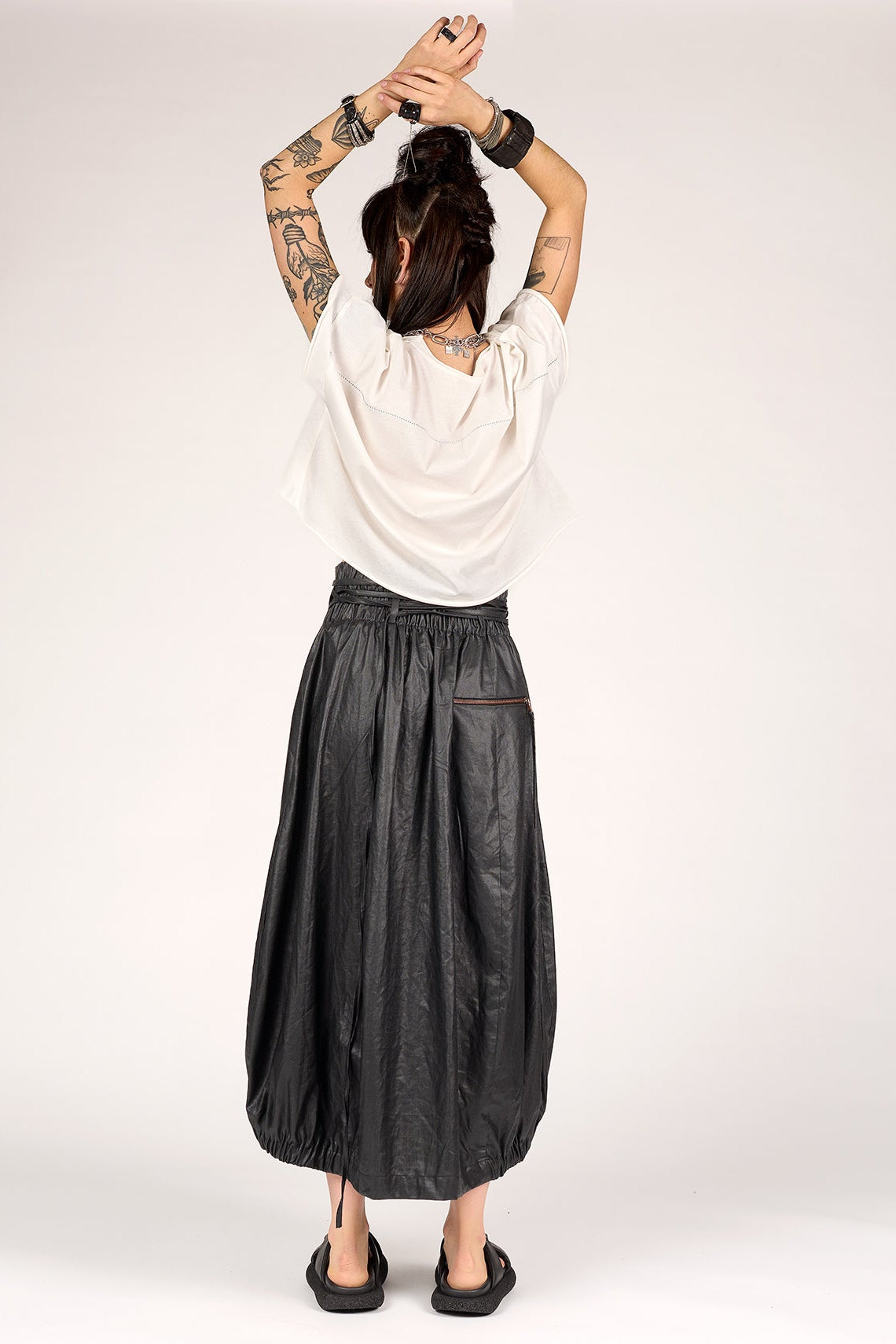 Studio B3 - Skirt - midi - Coated Linen Leather look - Black
