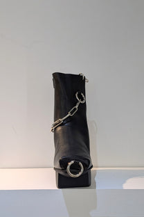 Fecal Matter x Trippen Collaboration Hard Core black leather platform booties with chains, Avant-Garde style