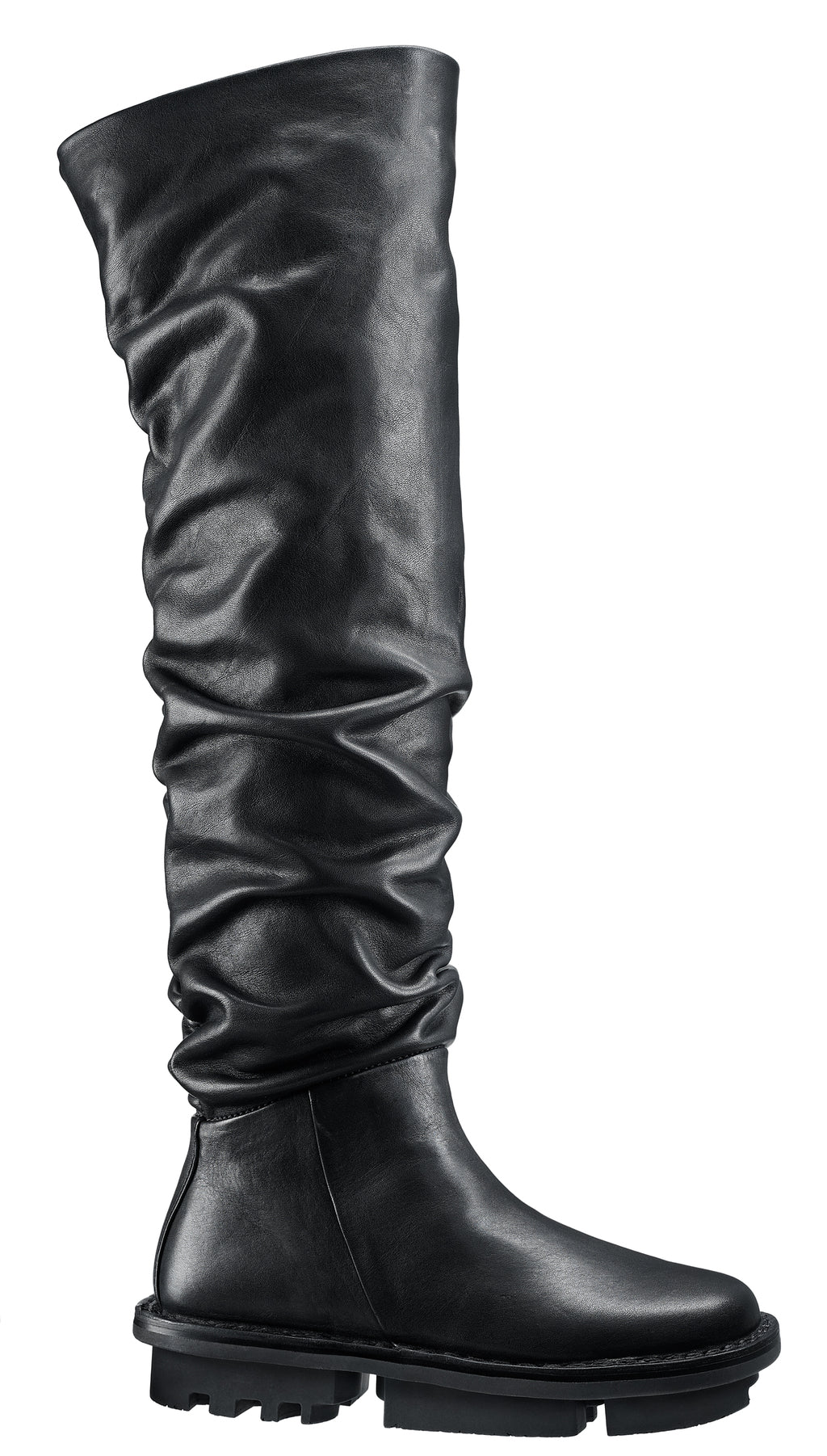 Trippen Nimbus flat tall knee-high Boots side zipper black leather