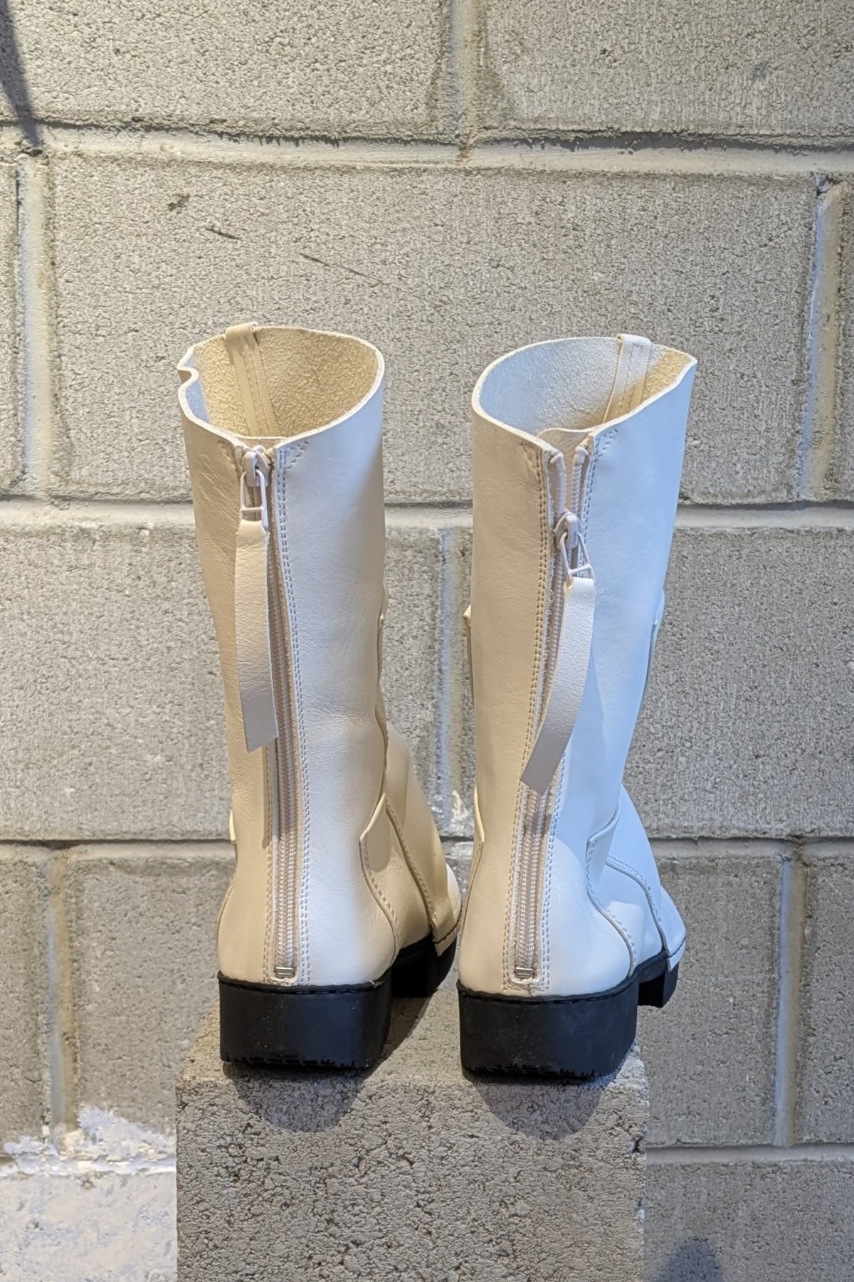 Trippen Ozone Flat mid-calf Boots White Leather back zipper comfort and style