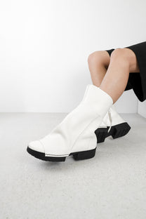 Trippen Ozone Flat mid-calf Boots White Leather back zipper comfort and style