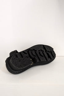 Trippen Synchron flat sandals slide on in black leather and scrunchy straps, walk in comfort