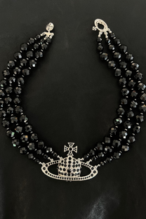 VIVIENNE WESTWOOD MESSALINE 3 ROW CHOKER BLACK AGATE LARGE ORB