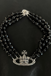 VIVIENNE WESTWOOD MESSALINE 3 ROW CHOKER BLACK AGATE LARGE ORB