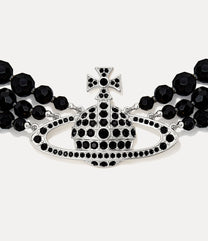 VIVIENNE WESTWOOD MESSALINE 3 ROW CHOKER BLACK AGATE LARGE ORB