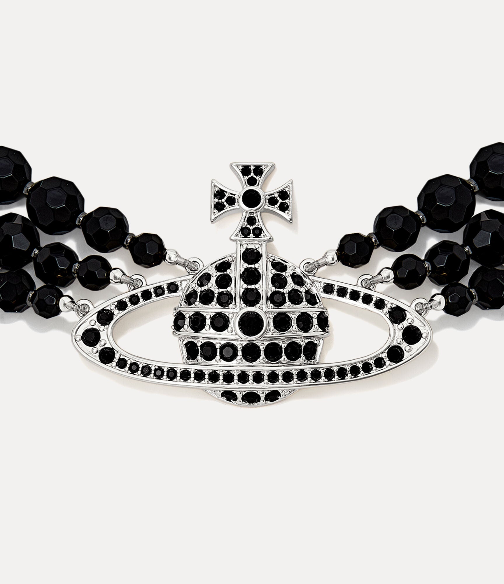 VIVIENNE WESTWOOD MESSALINE 3 ROW CHOKER BLACK AGATE LARGE ORB