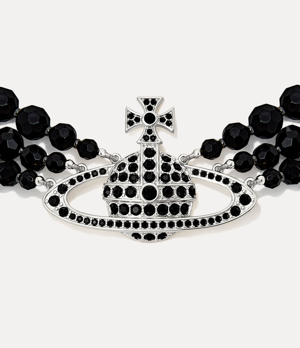 VIVIENNE WESTWOOD MESSALINE 3 ROW CHOKER BLACK AGATE LARGE ORB