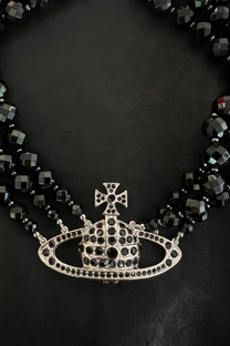 VIVIENNE WESTWOOD MESSALINE 3 ROW CHOKER BLACK AGATE LARGE ORB