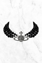 VIVIENNE WESTWOOD MESSALINE 3 ROW CHOKER BLACK AGATE LARGE ORB
