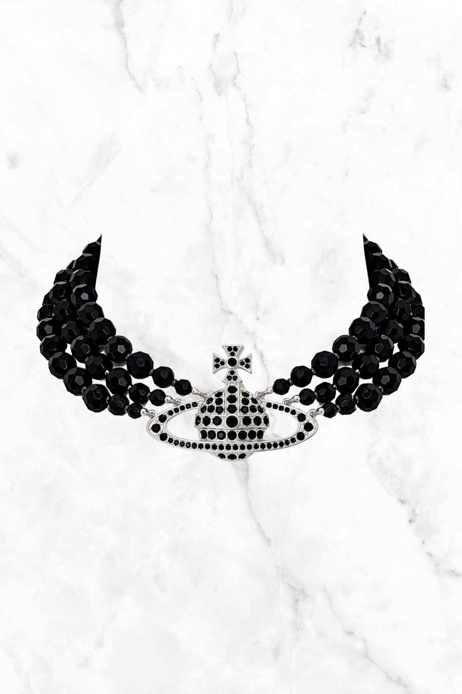 VIVIENNE WESTWOOD MESSALINE 3 ROW CHOKER BLACK AGATE LARGE ORB