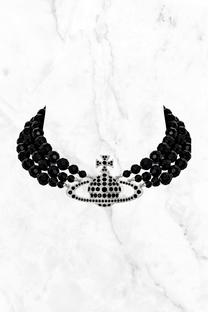 VIVIENNE WESTWOOD MESSALINE 3 ROW CHOKER BLACK AGATE LARGE ORB