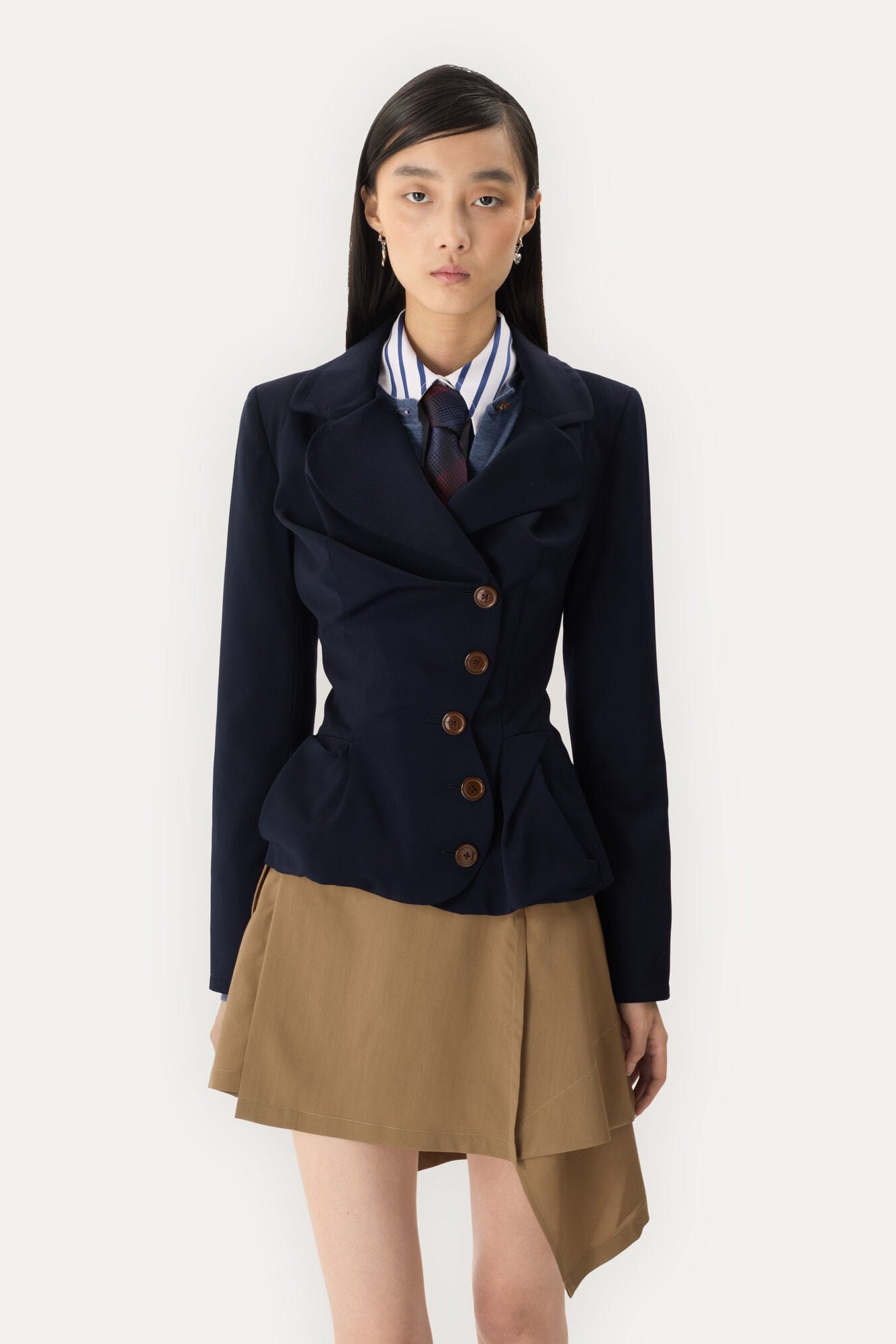 Vivienne Westwood’s signature Drunken Tailored jacket Navy blue