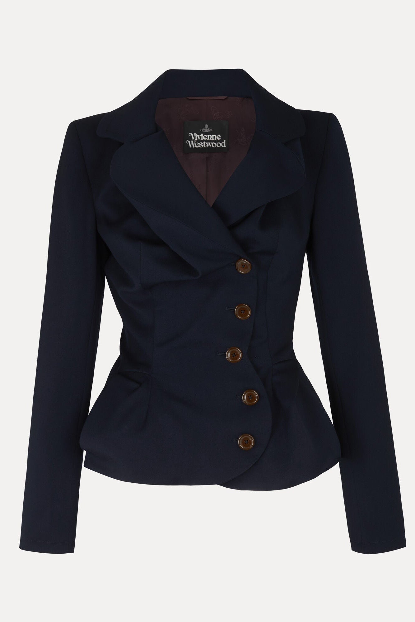 Vivienne Westwood’s signature Drunken Tailored jacket Navy blue
