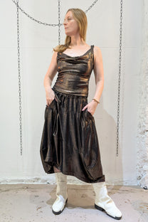 Vivienne_Westwood Aerodrone skirt, bronze gold, midi, metallic, elastic - LiLi The First NYC