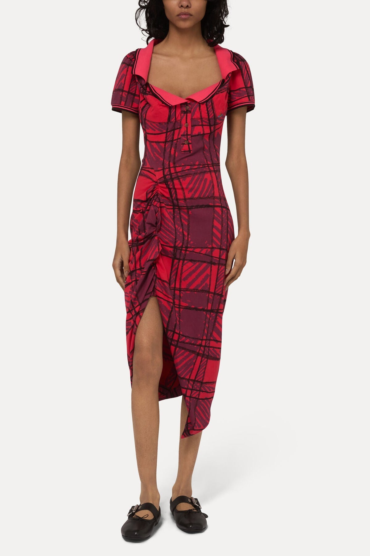 Vivienne Westwood dress - long pulling Monday - scribble check - red
