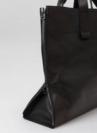 YOHJI YAMAMOTO side zip tote, laptop bag, cross body strap, black leather.