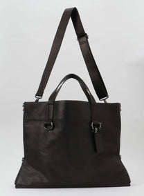 YOHJI YAMAMOTO side zip tote, laptop bag, cross body strap, black leather.