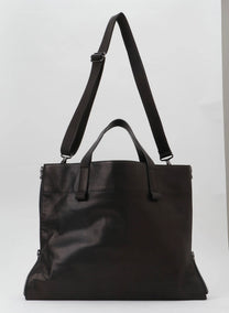 YOHJI YAMAMOTO side zip tote, laptop bag, cross body strap, black leather.