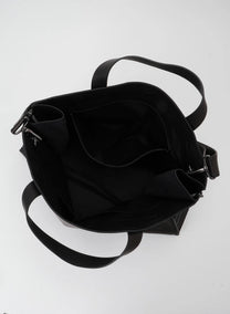 YOHJI YAMAMOTO side zip tote, laptop bag, cross body strap, black leather.