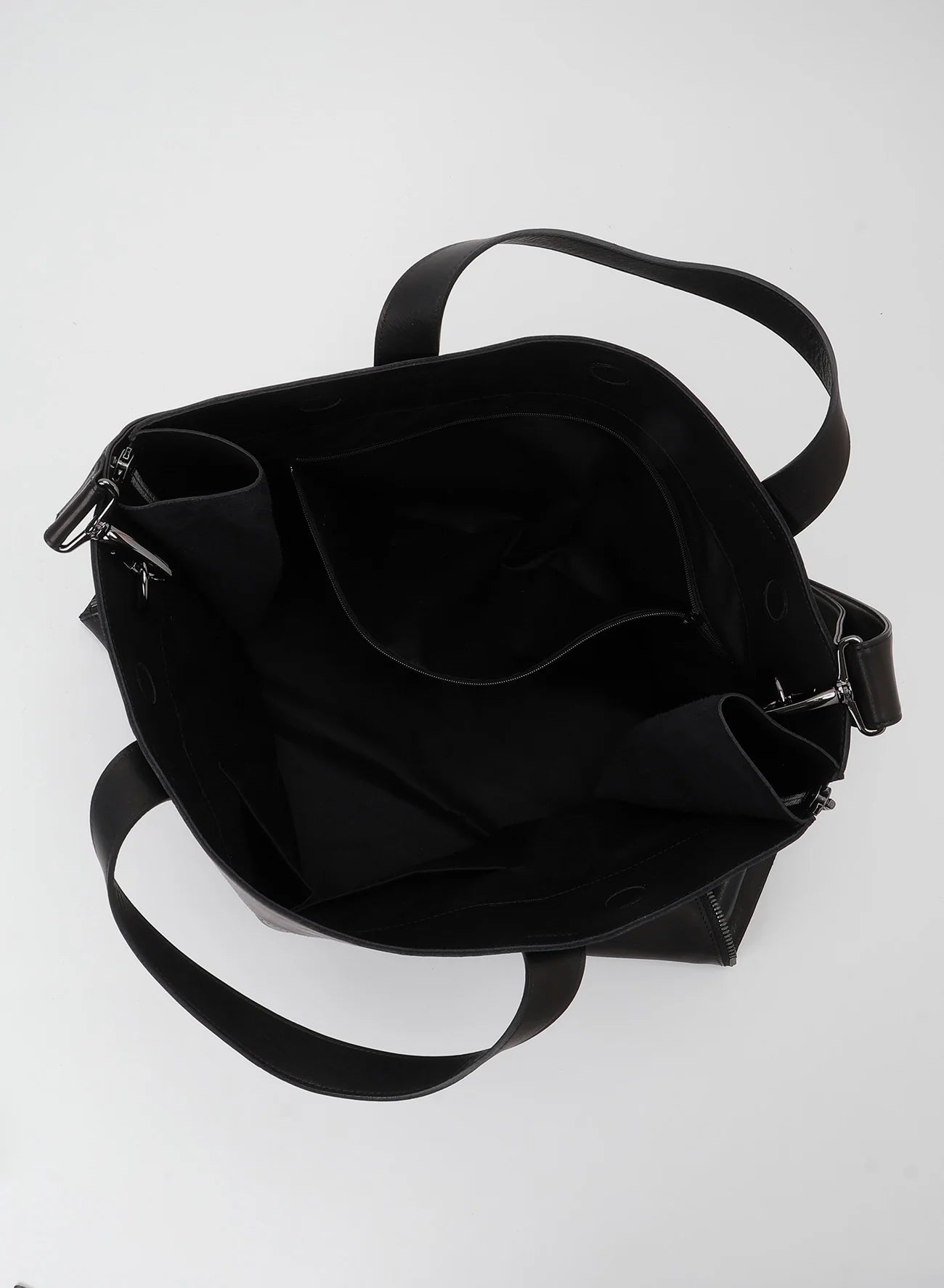 YOHJI YAMAMOTO side zip tote, laptop bag, cross body strap, black leather.