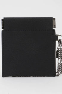 Yohji Yamamoto Discord Flat coin cards purse Pocket with a removable chain, black leather.