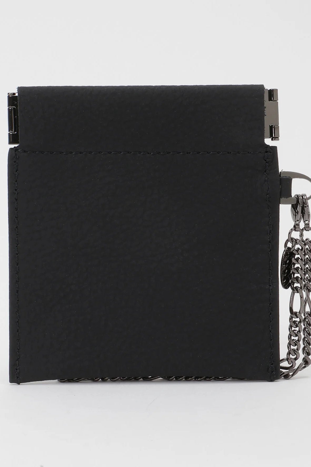 Yohji Yamamoto Discord Flat coin cards purse Pocket with a removable chain, black leather.