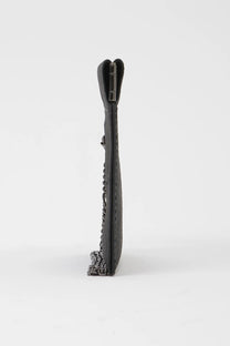 Yohji Yamamoto Discord Flat coin cards purse Pocket with a removable chain, black leather.
