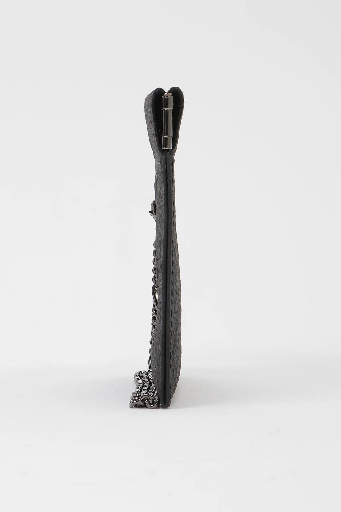 Yohji Yamamoto Discord Flat coin cards purse Pocket with a removable chain, black leather.