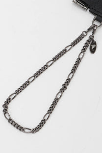 Yohji Yamamoto Discord Flat coin cards purse Pocket with a removable chain, black leather.