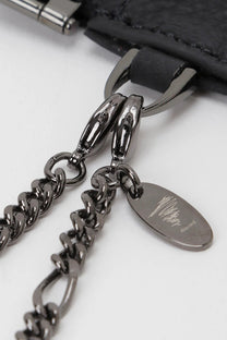 Yohji Yamamoto Discord Flat coin cards purse Pocket with a removable chain, black leather.