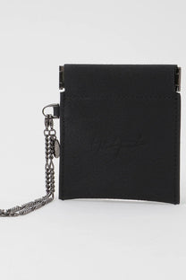 Yohji Yamamoto Discord Flat coin purse Pocket with a removable chain, black leather.