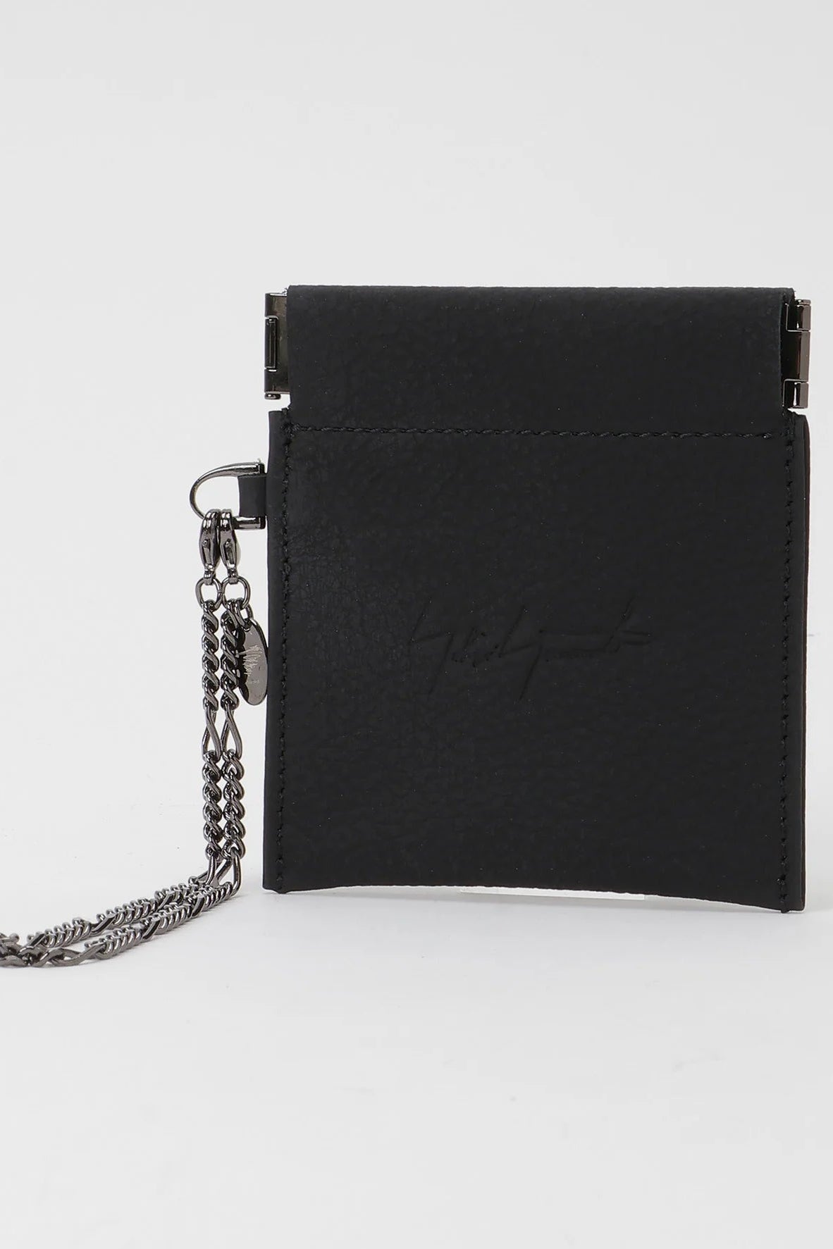 Yohji Yamamoto Discord Flat coin purse Pocket with a removable chain, black leather.