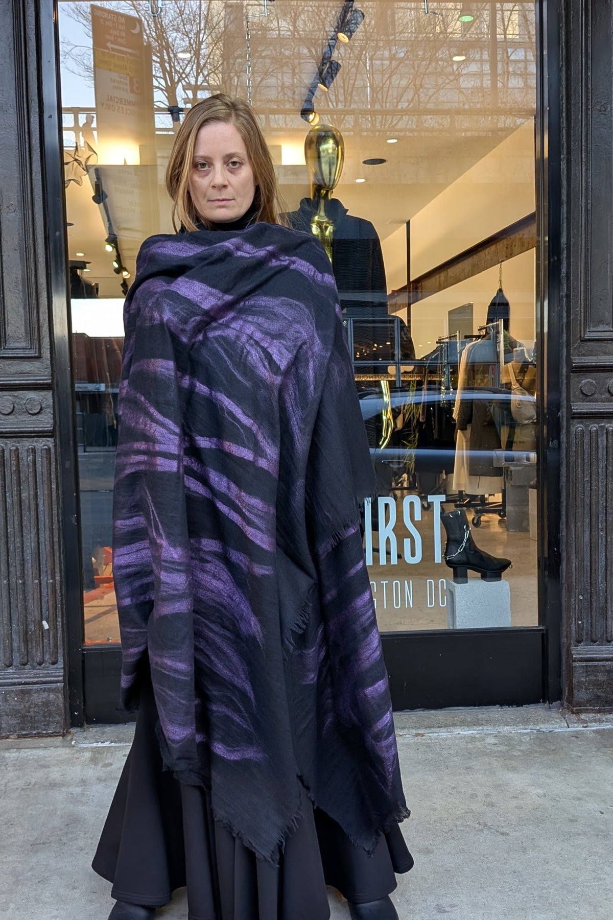 Yohji Yamamoto Discord large Wool silk scarf – purple abstract