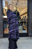 Yohji Yamamoto Silk Wool Stole Scarf with purple abstract