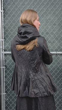 Rundholz Leather jacket hood peplum black
