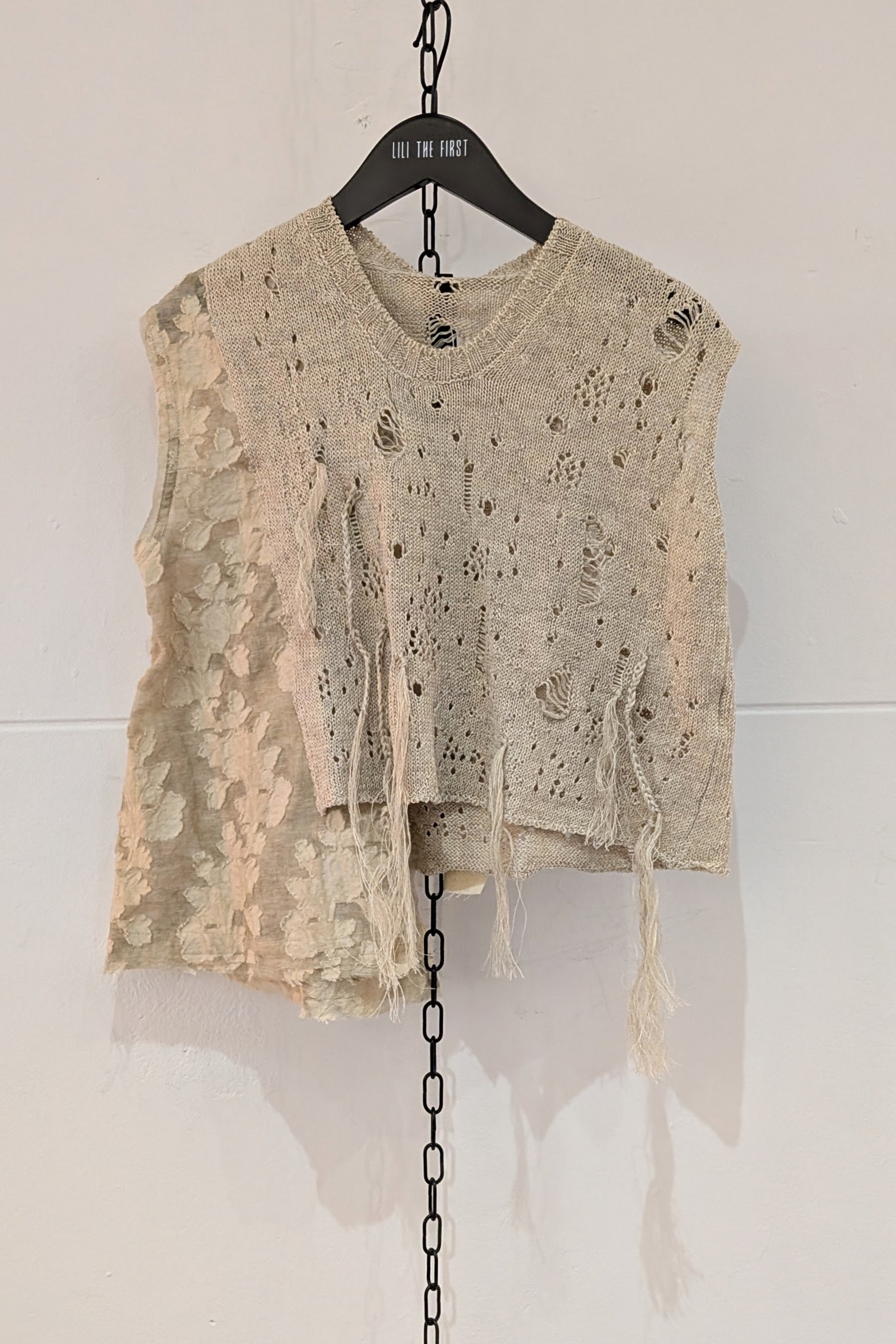 Serienumerica - Knit Top - Hand stitching, Cotton lace, Natural