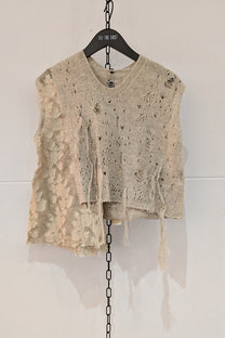Serienumerica - Knit Top - Hand stitching, Cotton lace, Natural
