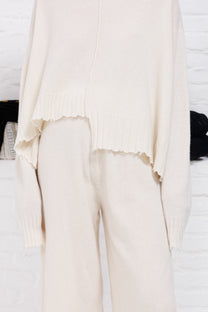 serienumerica white cashmere sweater , recycled cashmere turtleneck, uneven