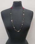 GROSGRAIN PEARLS METAL NECKLACE