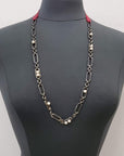 GROSGRAIN PEARLS METAL NECKLACE